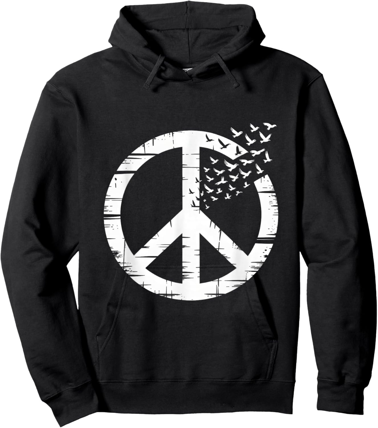 Peace Symbol Hippie Minimalist Flying Birds Activist Hoodie - Hoodie | Black