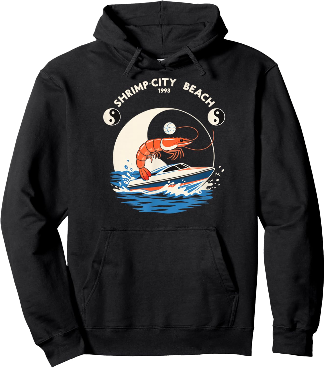 Vintage Shrimp City Beach 1993 Music Rock Shrimp Surfing Hoodie - Hoodie | Black