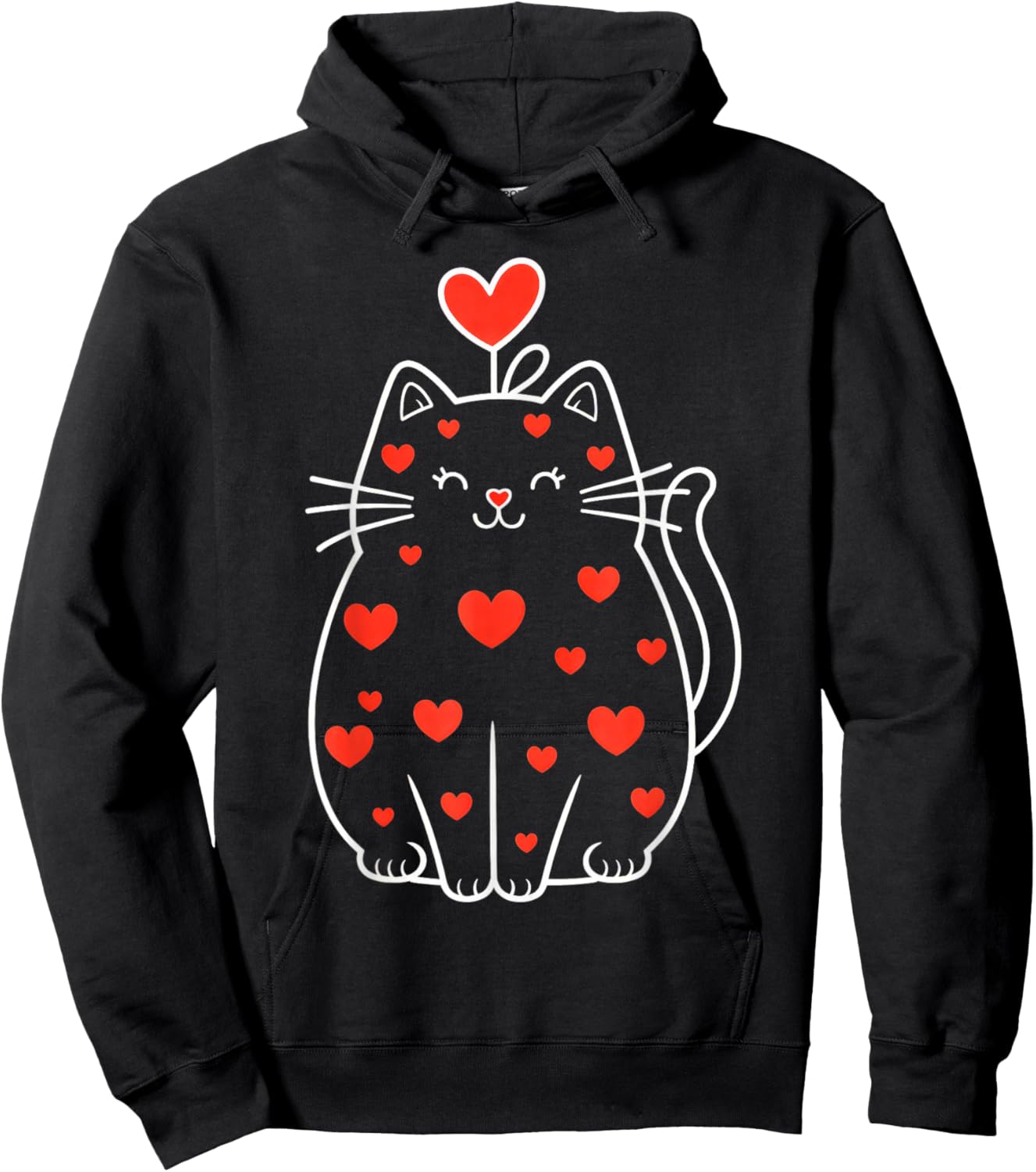 Heart Cat Valentine Hoodie - Hoodie | Black