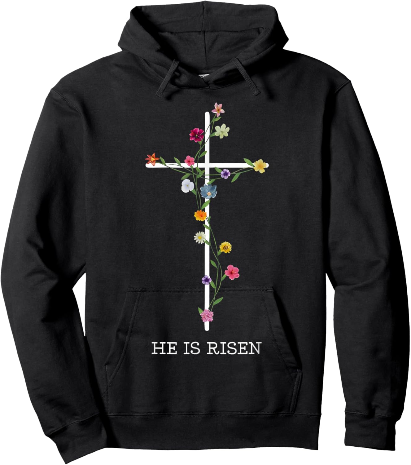 He is Risen Wildflower Happy Easter Jesus Christian Cross Hoodie - Hoodie | Black