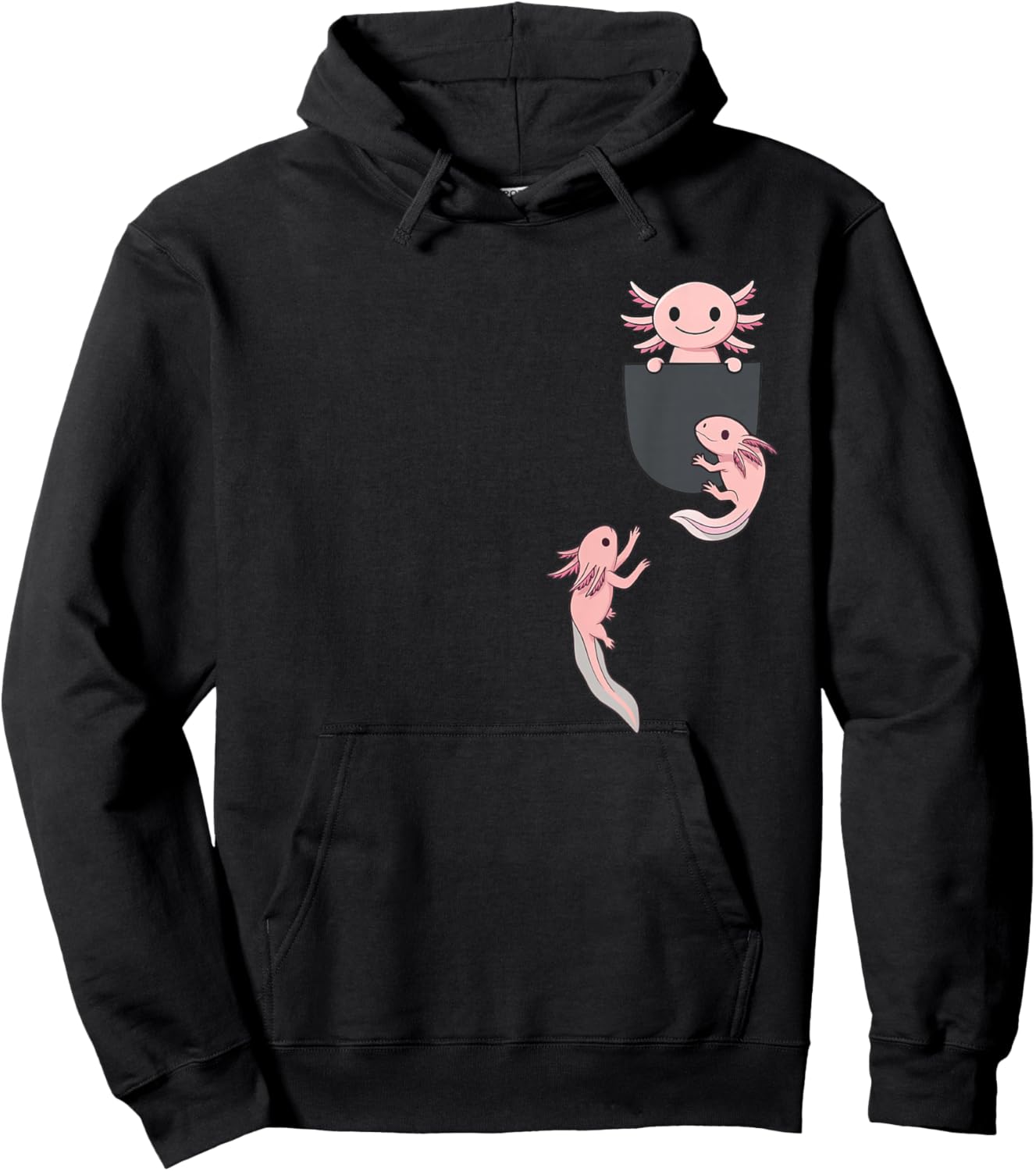 Cute Little Axolotl Playing Climbing in Pocket Men Women Kid Hoodie - Hoodie | Black