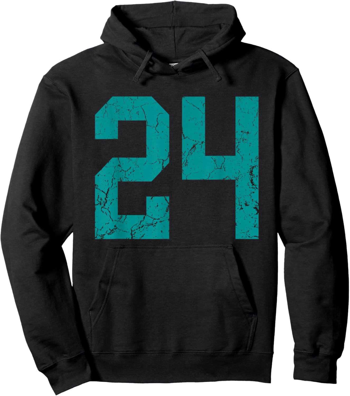 Distressed Teal Number 24 Jersey Player Uniform #24 Fan Hoodie - Hoodie | Black