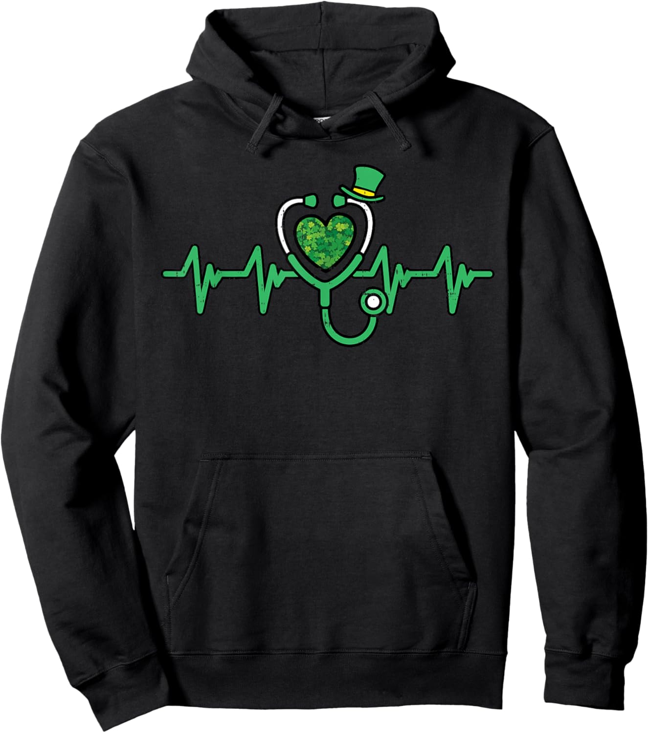 St Patricks Day Nurse Heartbeat Saint Pattys Scrub Top Women Hoodie - Hoodie | Black