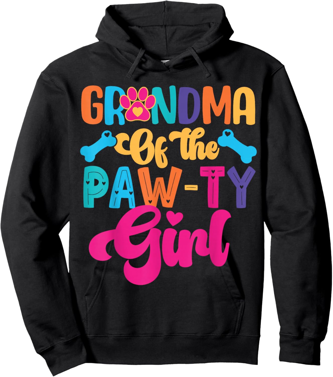 Grandma of The Paw-ty Girl Dog Family Matching Party Hoodie - Hoodie | Black