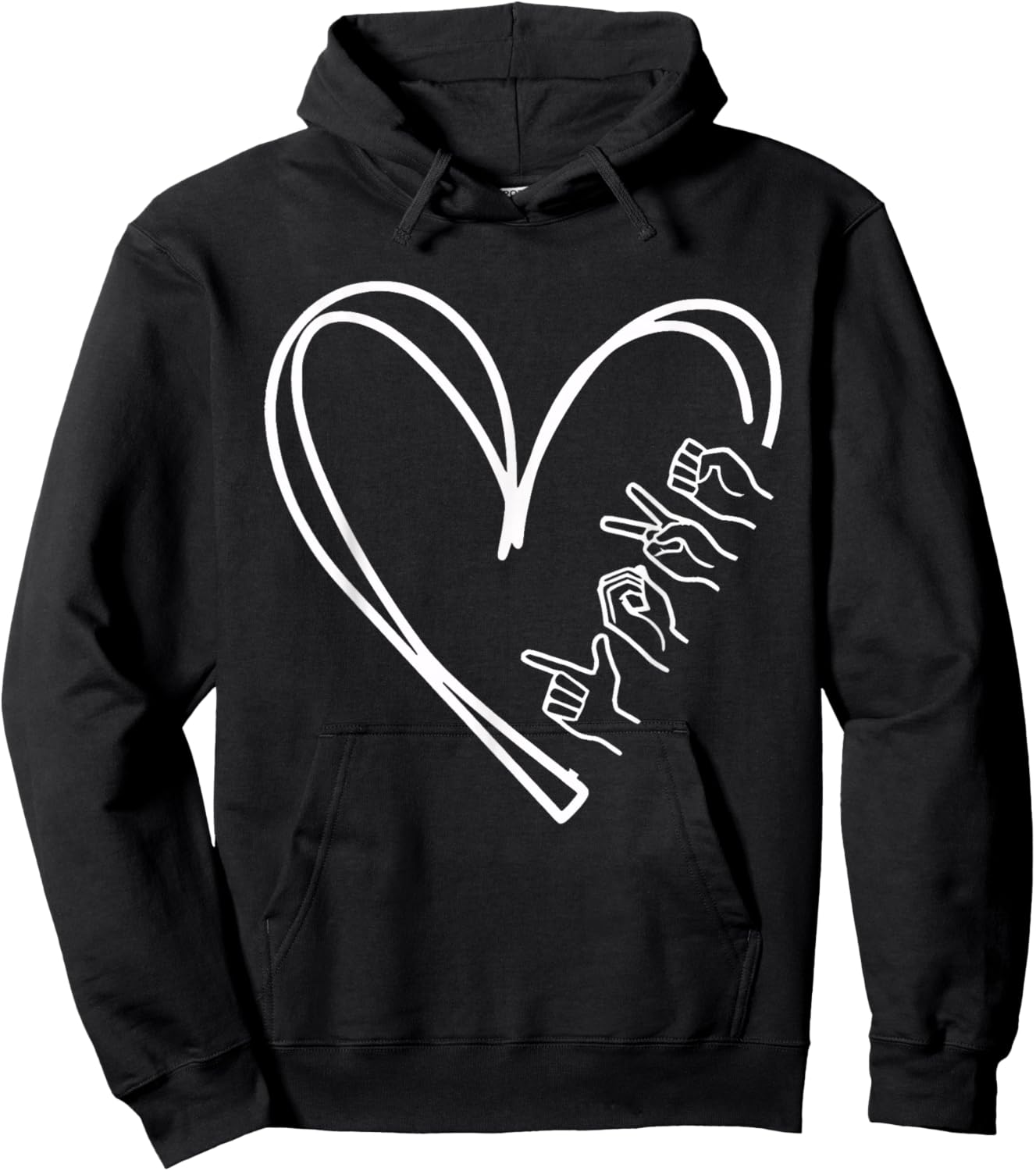 Valentines Day I Love You Hand Sign ASL Heart Women Men Hoodie - Hoodie | Black