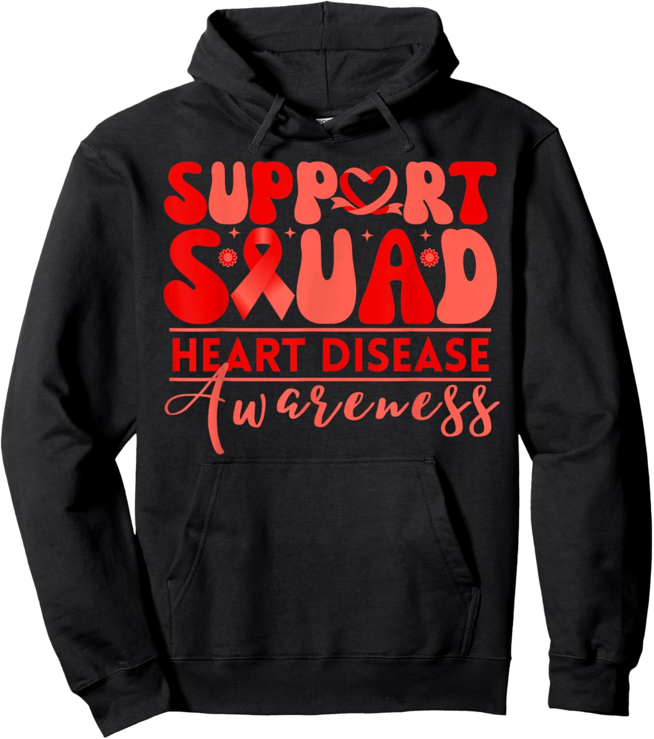Heart Health Support Squad Heart Disease Awareness Ribbon Hoodie - Hoodie | Black