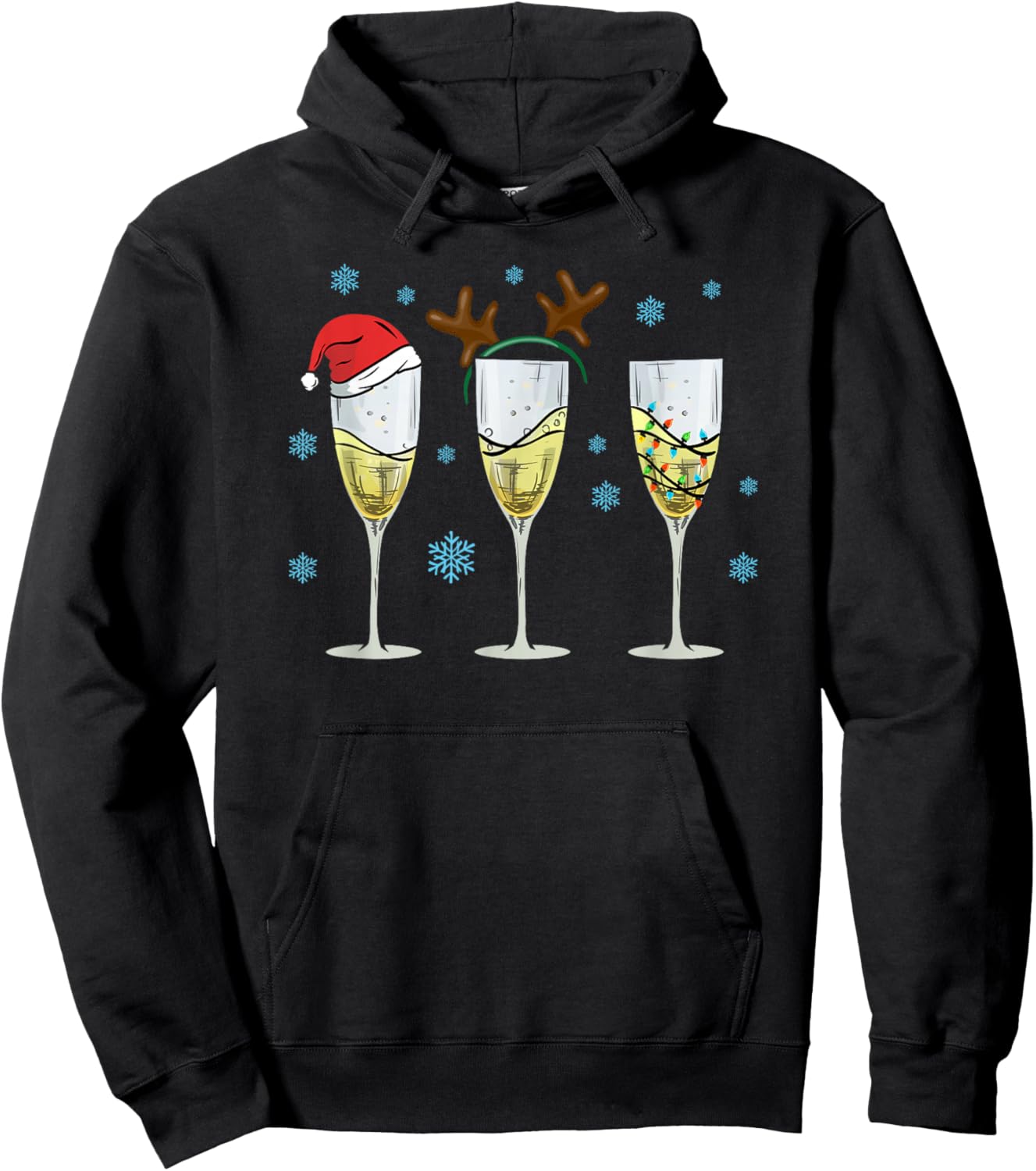 Funny Christmas Men Women Champagne Ugly Christmas Hoodie - Hoodie | Black