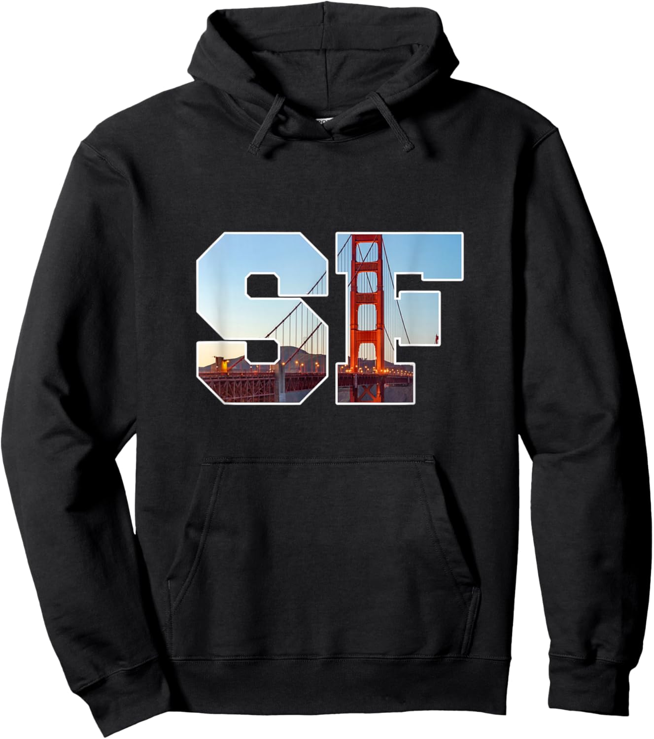 Iconic Golden Gate Bridge in Bold SF Letters San Francisco Hoodie - Hoodie | Black