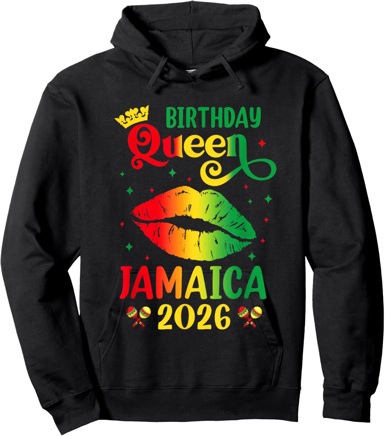 Birthday Queen Jamaica 2026 Girls Trip Party Jamaican Lips Hoodie - Hoodie | Black