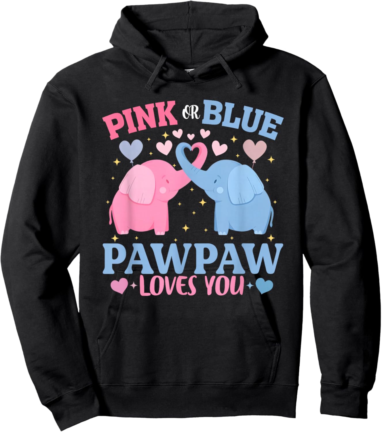 Pink or Blue Pawpaw Loves You Gender Reveal Elephant Hoodie - Hoodie | Black