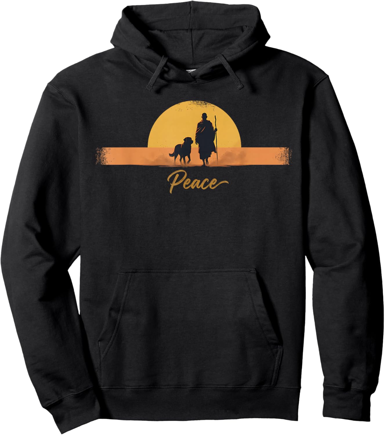 Peace Minimalist Zen Art Walk for Peace Monks with Aloka Dog Hoodie - Hoodie | Black