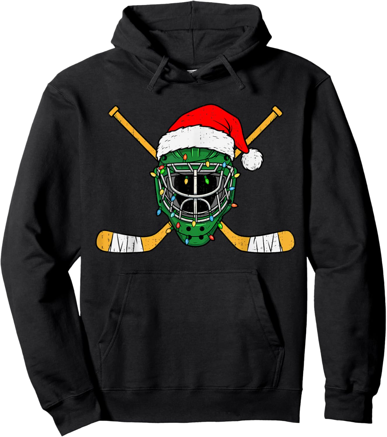 Christmas Hockey Helmet Lights Santa Xmas Men Teen Boys Kids Hoodie - Hoodie | Black
