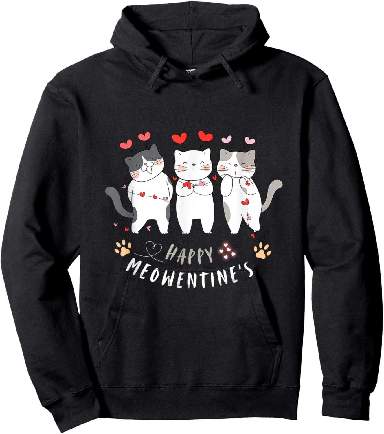 Happy Meowentines Cute Valentine Cat Shirts Men Hoodie - Hoodie | Black