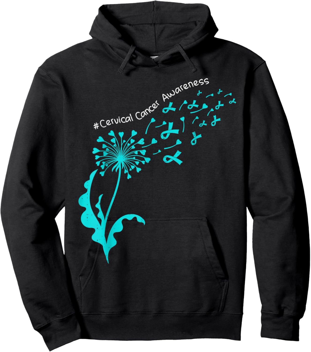 Dandelion Cervical Cancer Awareness Ribbon Teal Support Hoodie - Hoodie | Black