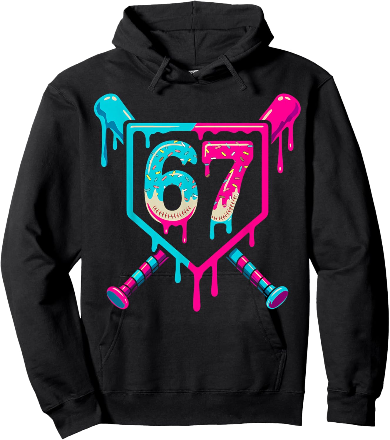 Retro Baseball Ice Cream Drip Number 67 Player 67th Birthday Hoodie - Hoodie | Black
