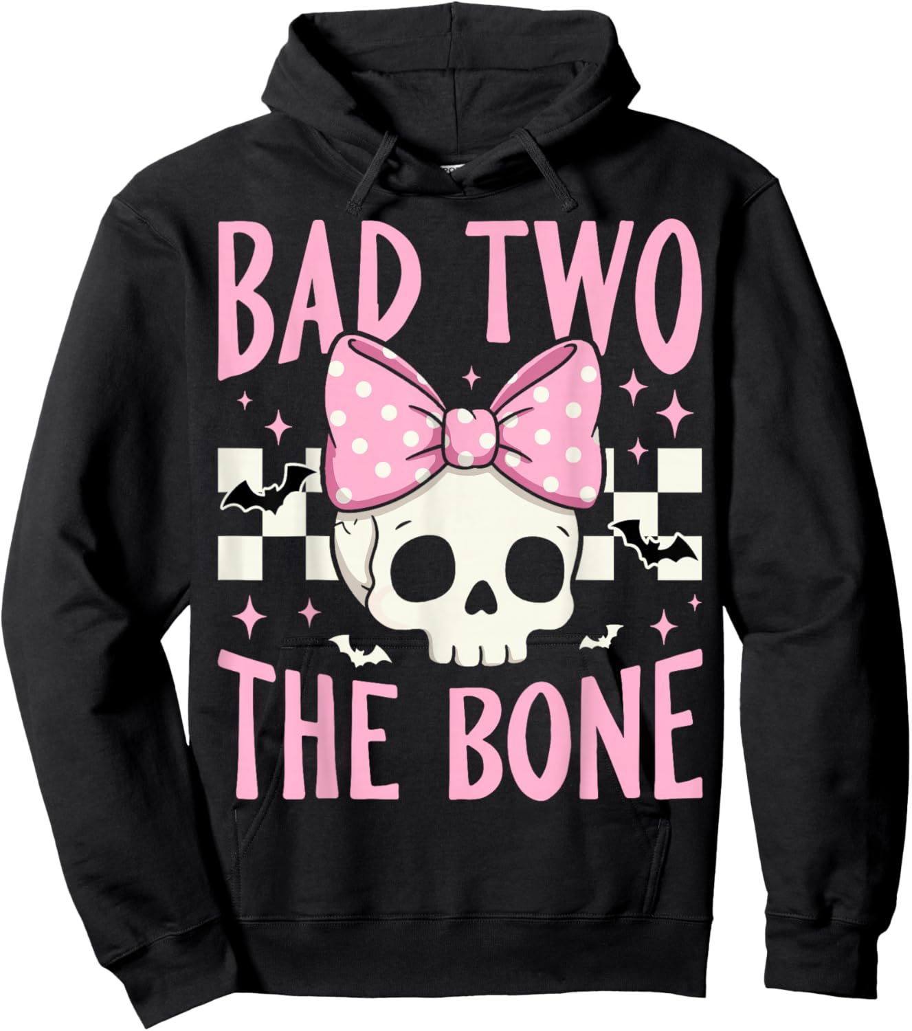 Bad Two The Bone Skull with Pink Bow for Halloween Hoodie - Hoodie | Black