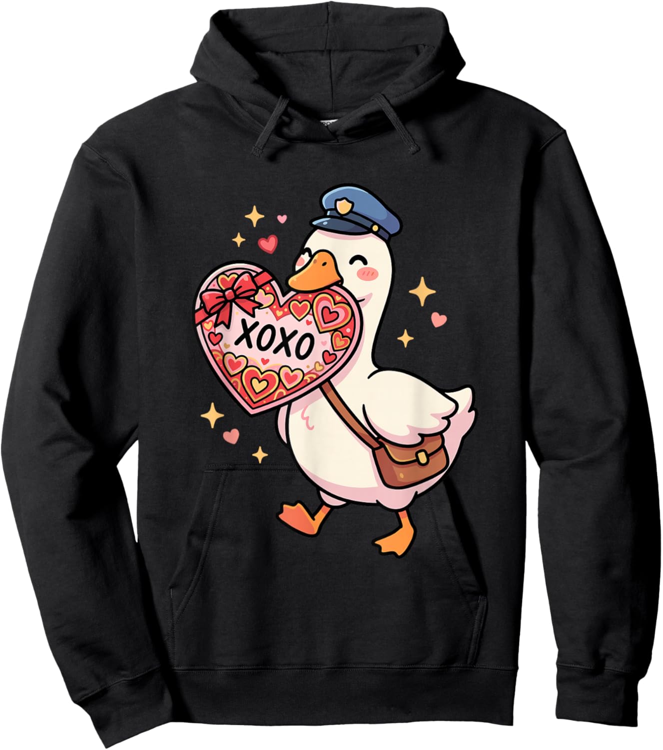 Cute Goose Mailman Valentine's Day XOXO Heart Love Hoodie - Hoodie | Black