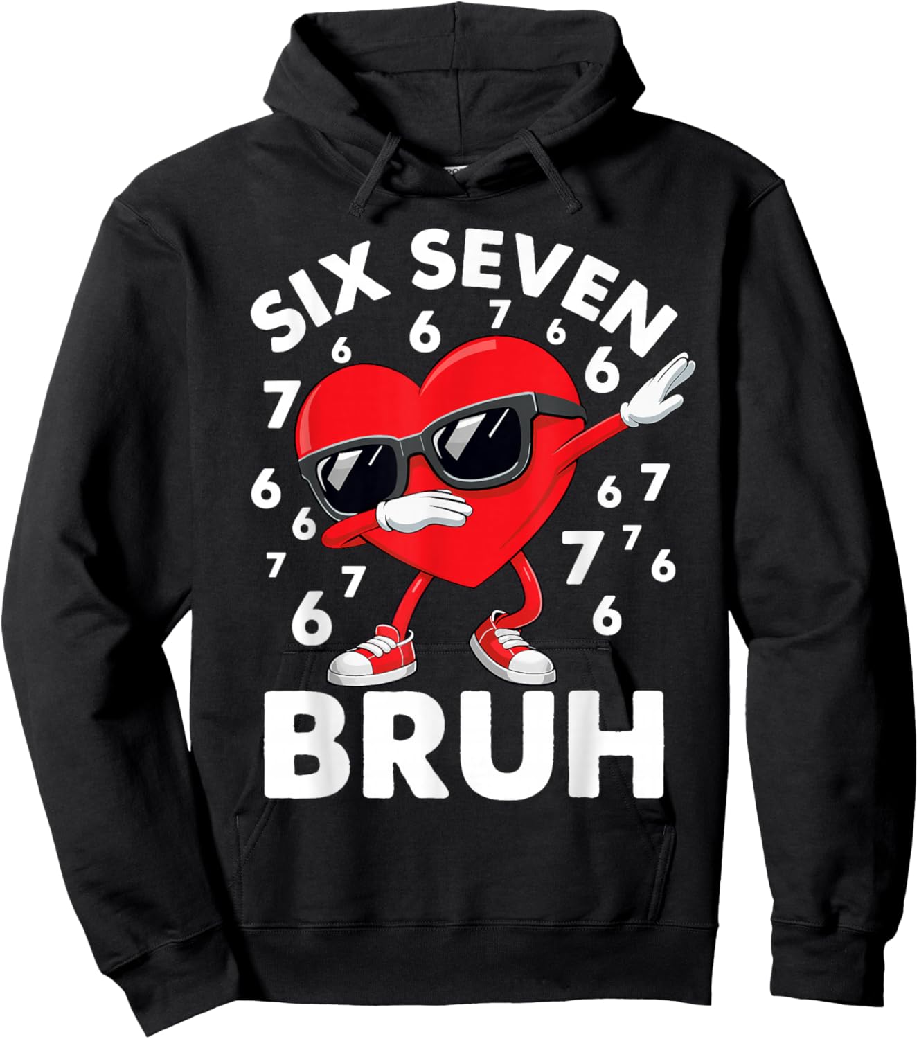 67 Meme Dabbing Heart Valentine’s Day Six Seven Bruh Kids Hoodie - Hoodie | Black