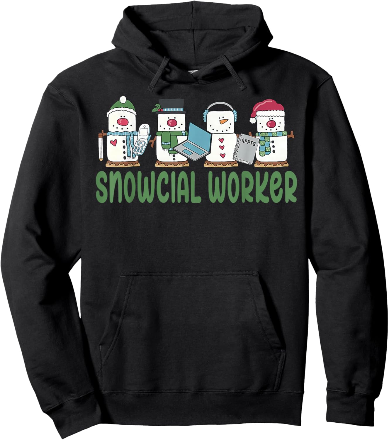 Social Worker Snowman Christmas Social Work School Xmas Hoodie - Hoodie | Black
