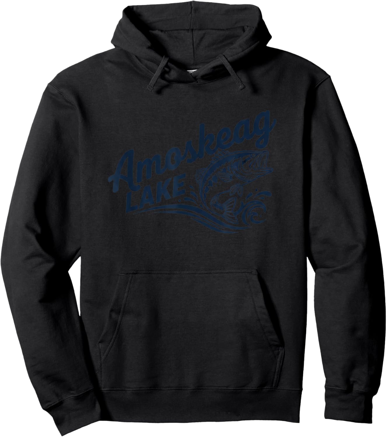 Amoskeag Lake Fishing Bass Logo Funny Angler Design Hoodie - Hoodie | Black