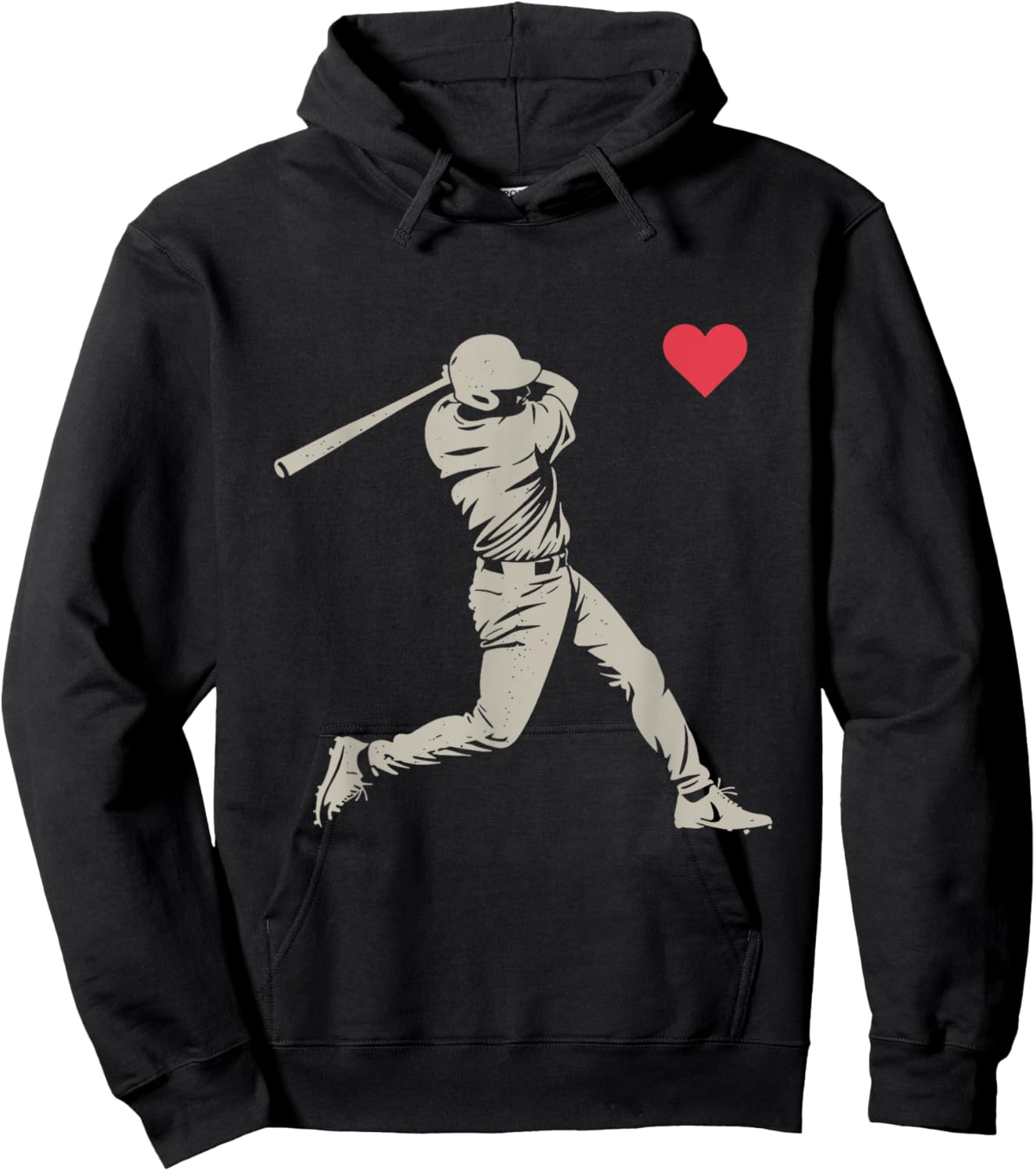 Valentines Day Baseball Batter Silhouette Heart Men Boy Kids Hoodie - Hoodie | Black