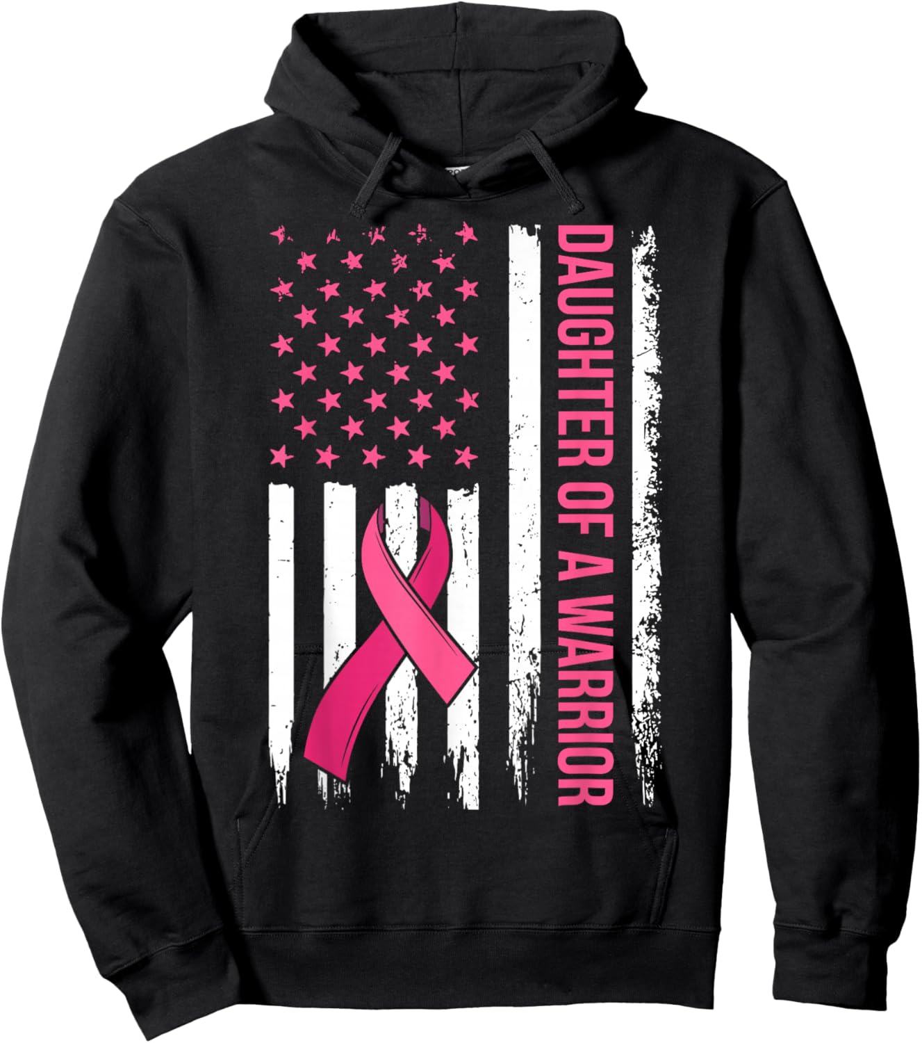 Daughter of A Warrior Breast Cancer Awareness Pink Ribbon Hoodie - Hoodie | Black
