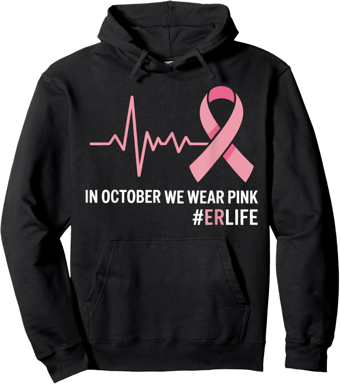 in October We Wear Pink Breast Cancer Awareness ER Nurse Hoodie - Hoodie | Black