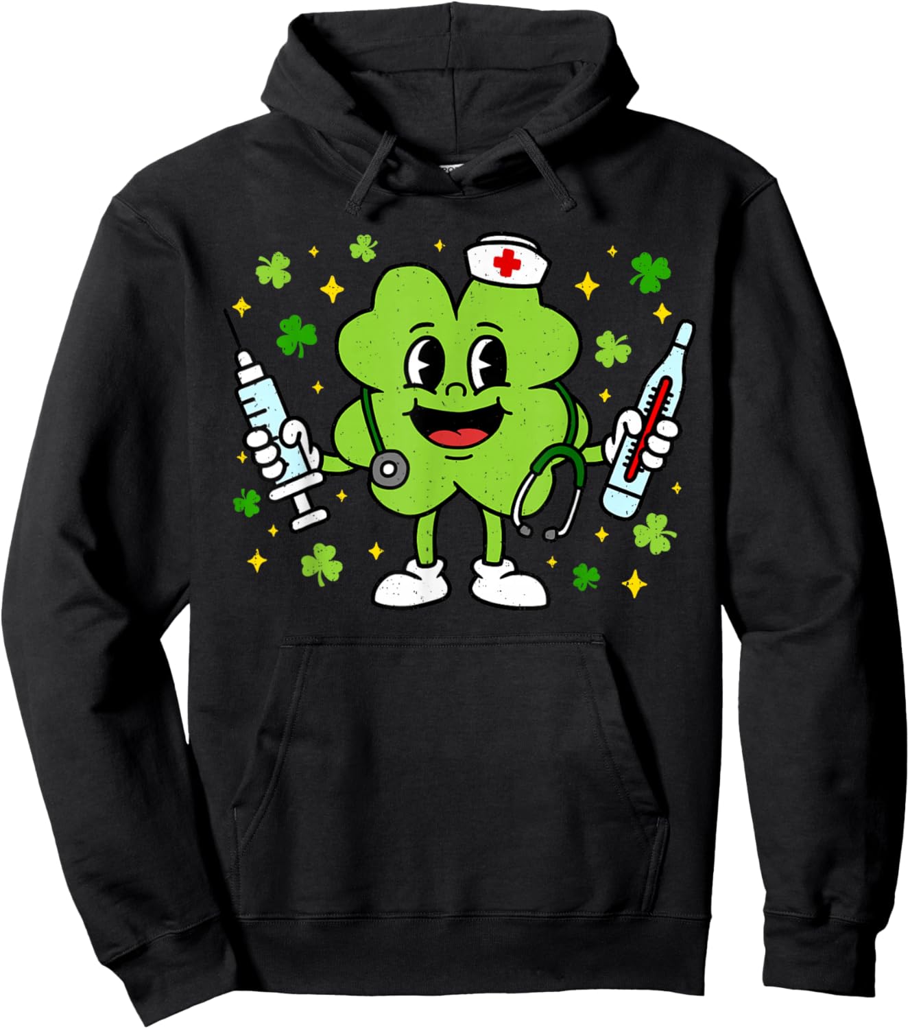Nurse Shamrock St Patricks Day Saint Pattys Scrub Top Women Hoodie - Hoodie | Black