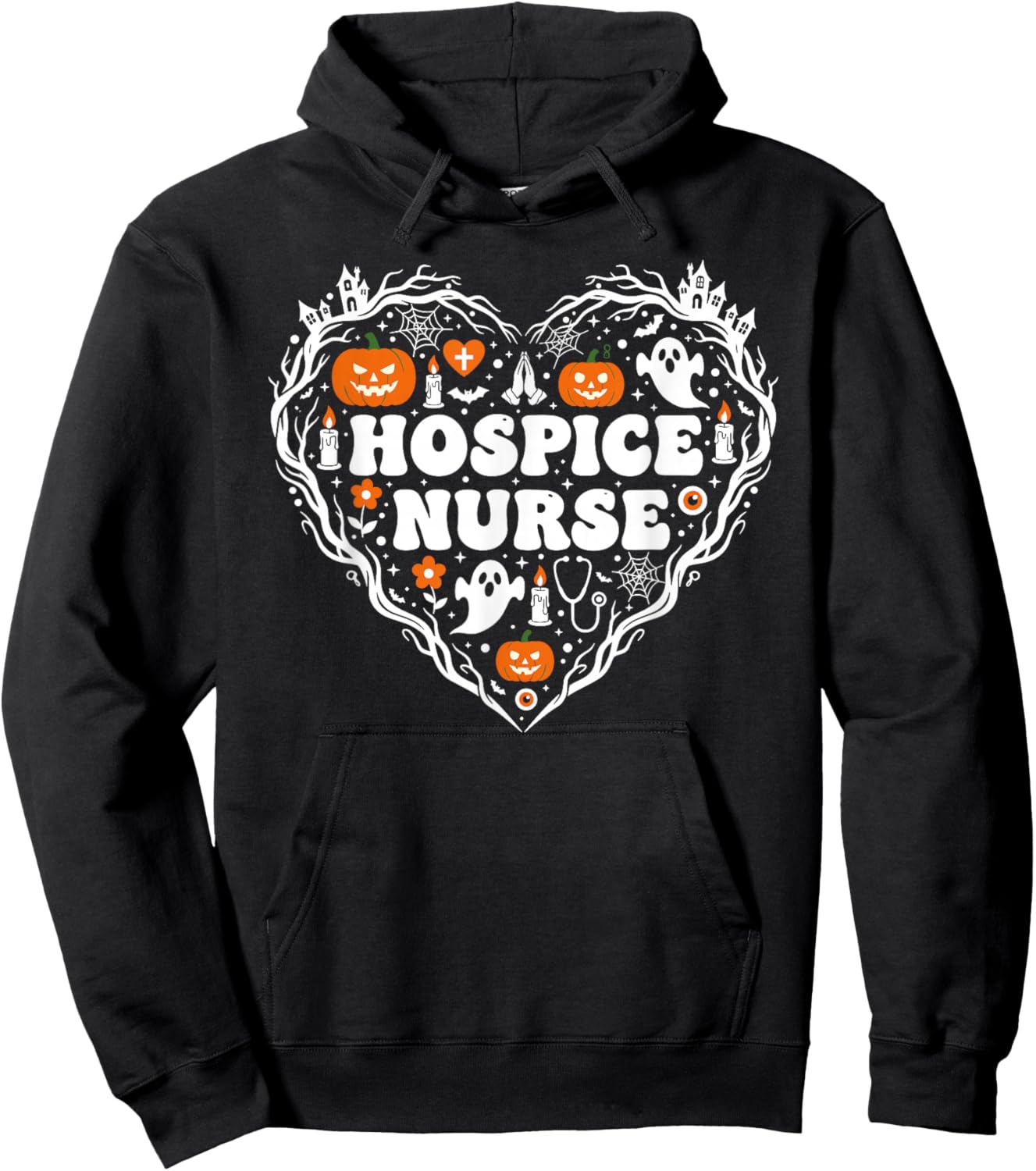 Hospice Nurse Heart Pumpkin Ghost Halloween Kids Hoodie - Hoodie | Black