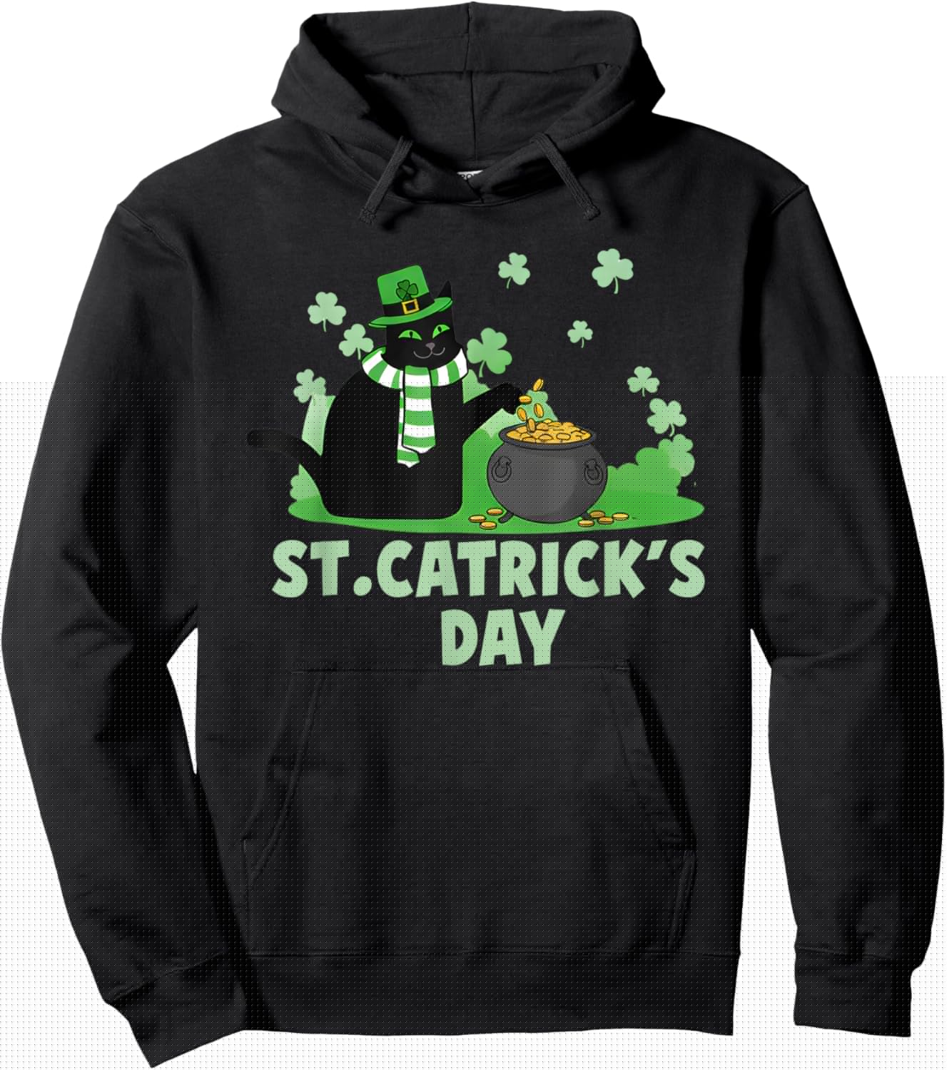 St Patricks Day Black Cat Catricks Day Saint Pattys Cat Hoodie - Hoodie | Black