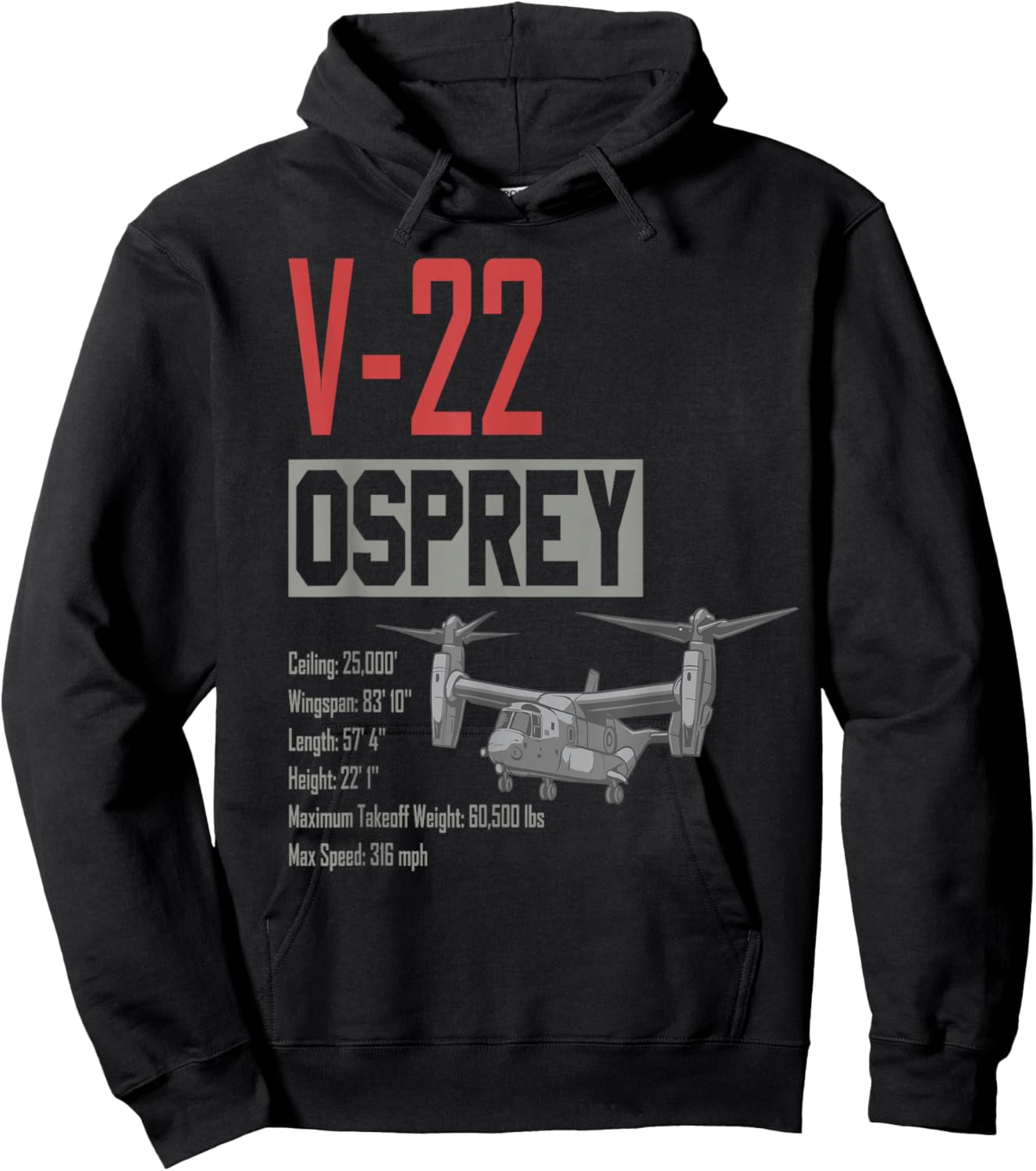 American V/STOL Military Aircraft V22 Osprey Hoodie - Hoodie | Black