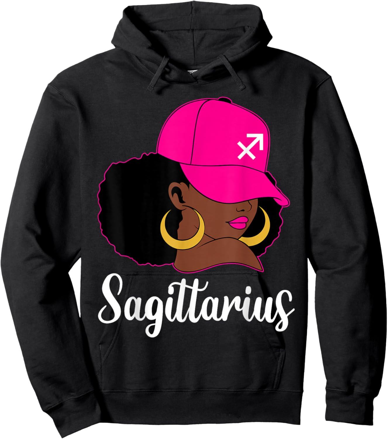 Sagittarius Black Girl Pink Cap Zodiac Birthday Afro Woman Hoodie - Hoodie | Black