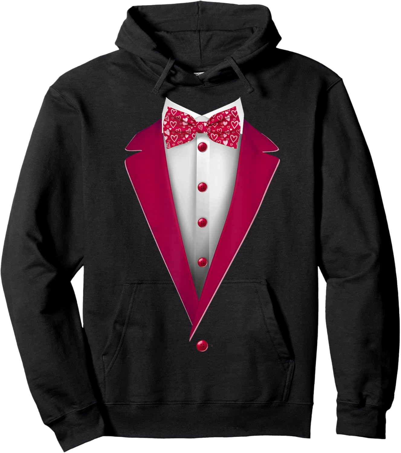 Tuxedo Bow Tie with Cute Hearts for Valentines Day Hoodie - Hoodie | Black
