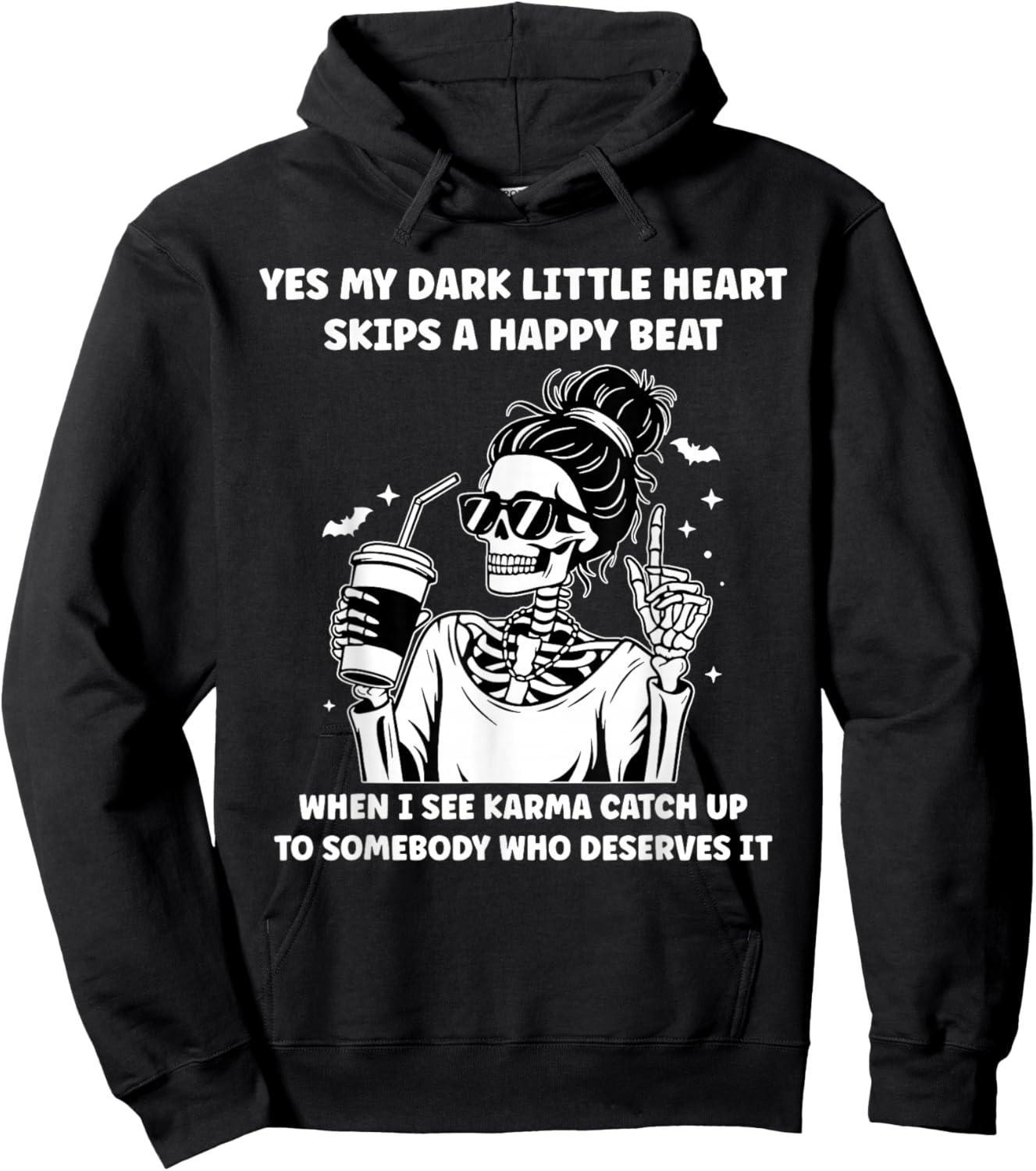 Yes My Dark Little Heart Skips A Happy Beat When Messy Bun Hoodie - Hoodie | Black