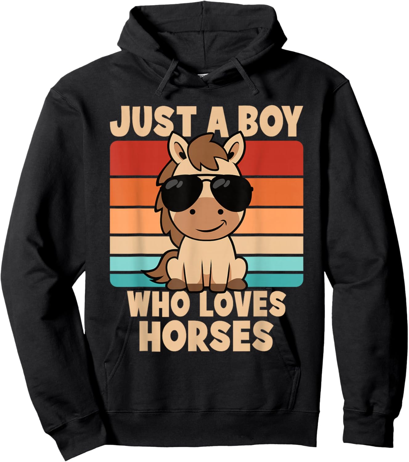 Just A Boy Who Loves Horses Funny Horseback Riding Kids Boys Hoodie - Hoodie | Black