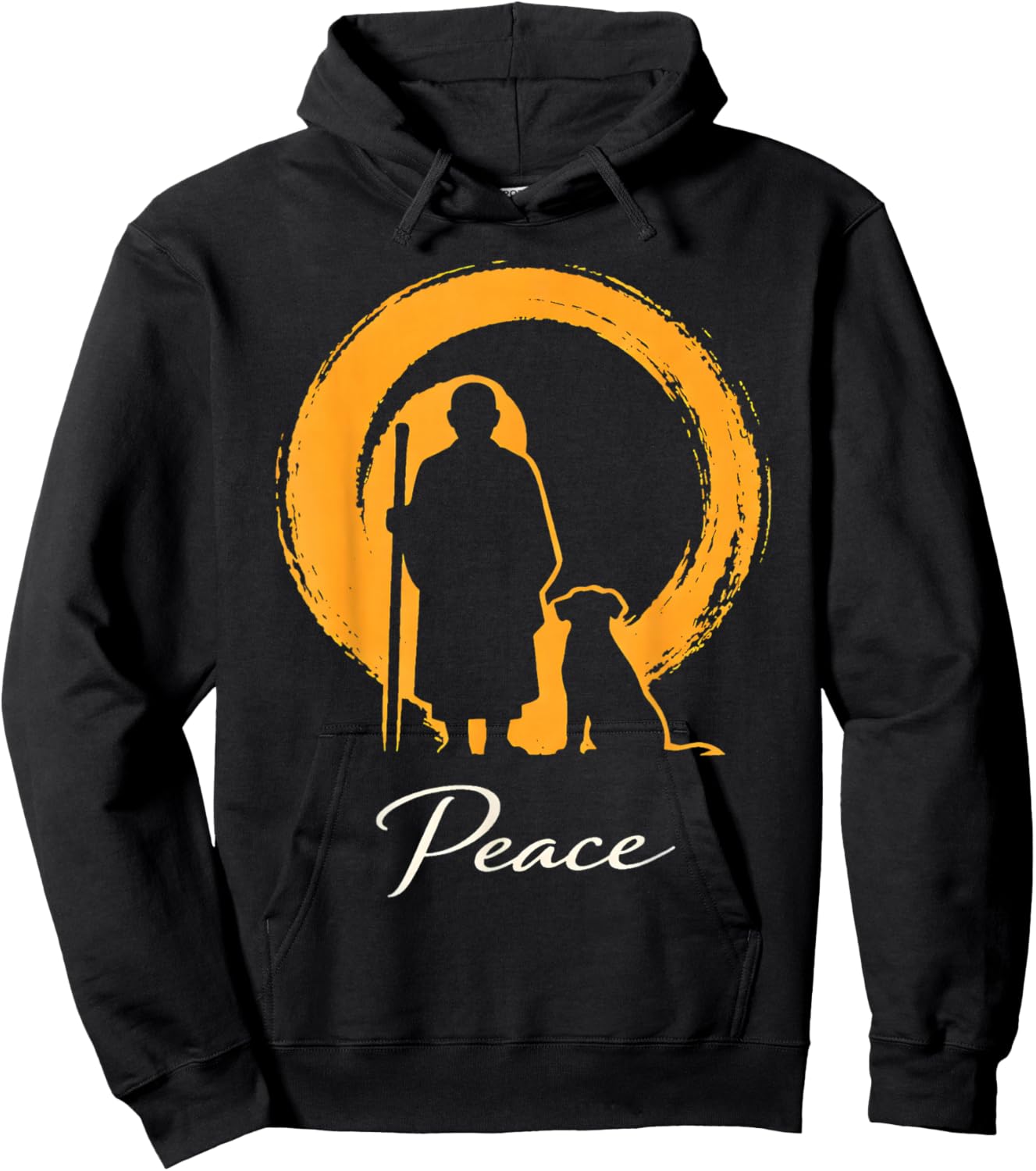 Minimalist Zen Art Walk for Peace Monks with Aloka Dog Hoodie - Hoodie | Black