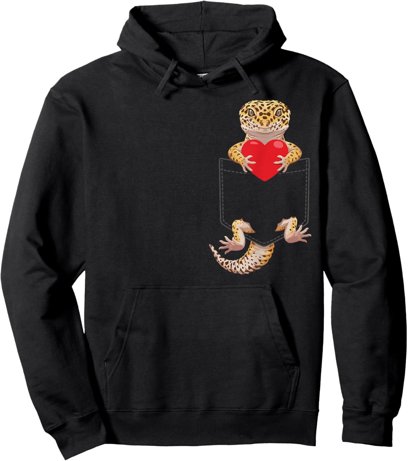 Leopard Gecko in Pocket Reptile Lover Design Valentines Hoodie - Hoodie | Black