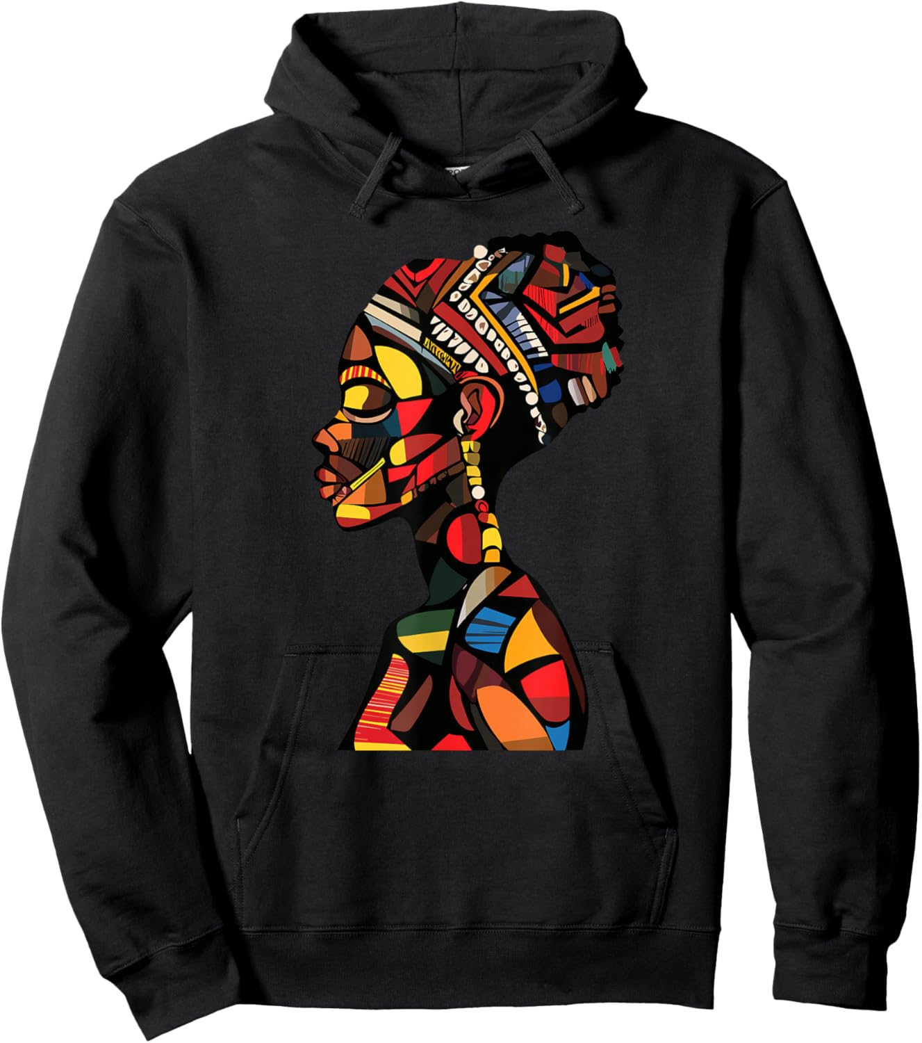African Queen Profile Colorful Afrocentric Woman Hoodie - Hoodie | Black