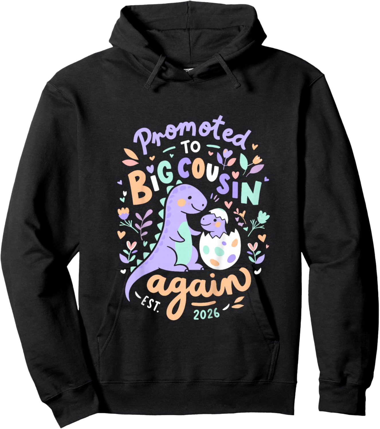 Kids Promoted to Big Cousin Again 2026 Cousin Baby Announcement Hoodie - Hoodie | Black