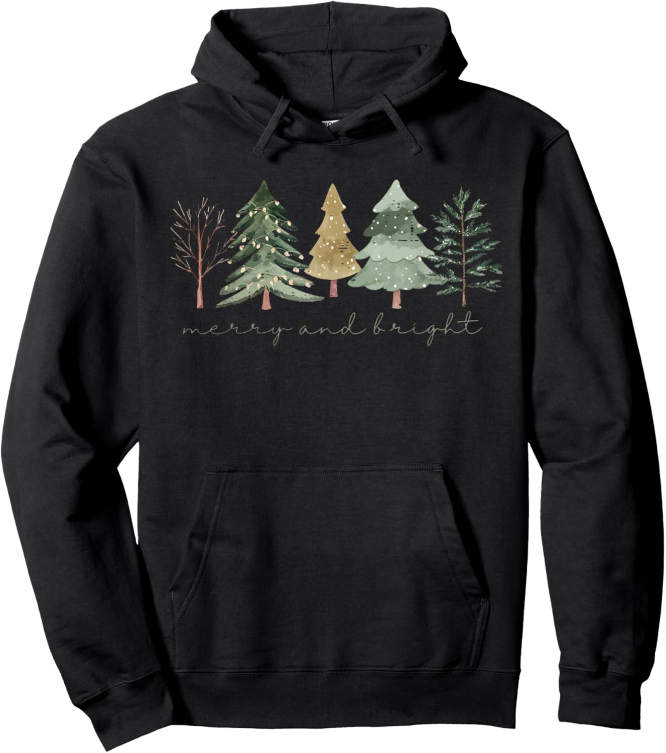 Vintage Merry and Bright Christmas Tree Cute Xmas Holiday Hoodie - Hoodie | Black