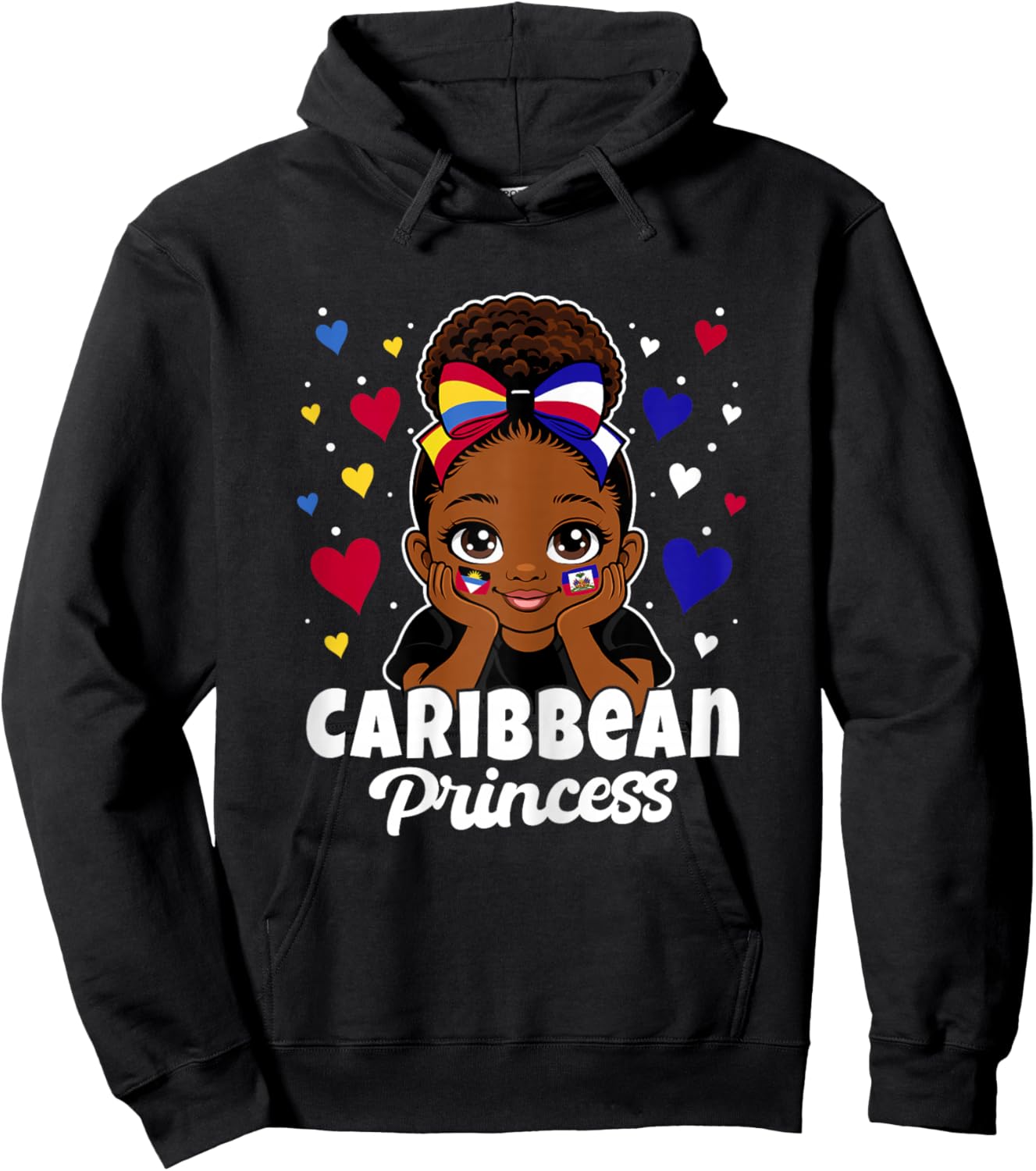 Caribbean Princess Girl Antigua and Haiti Flag Heritage Hoodie - Hoodie | Black