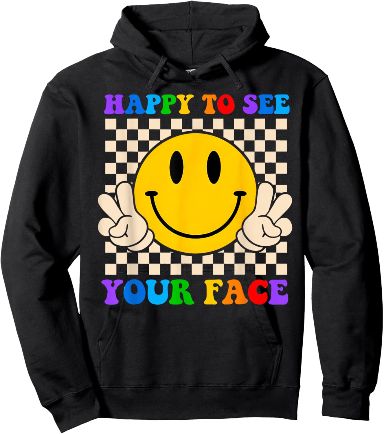 Happy to See Your Face Hippie Smile Back to School Teachers Hoodie - Hoodie | Black