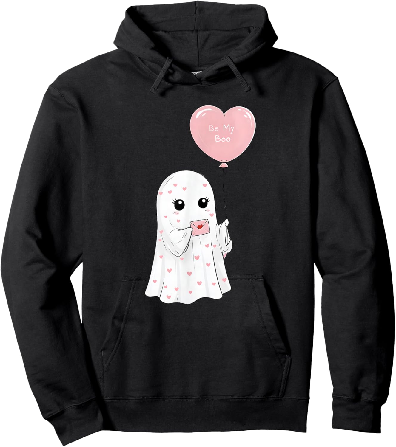 Cute Valentine Ghost Be My Boo Heart Balloon Hoodie - Hoodie | Black