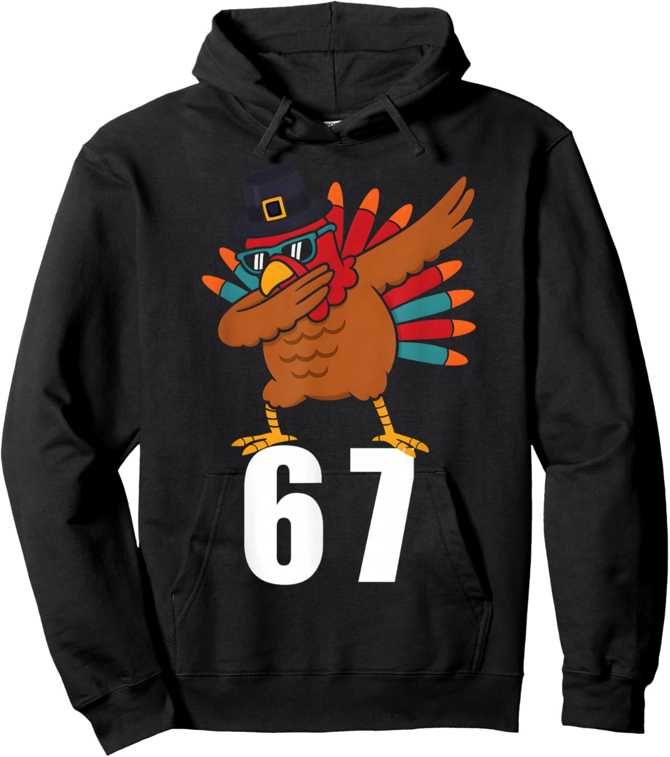 67 Thanksgiving Dabbing Turkey Boys Kids Six Seven Funny Hoodie - Hoodie | Black