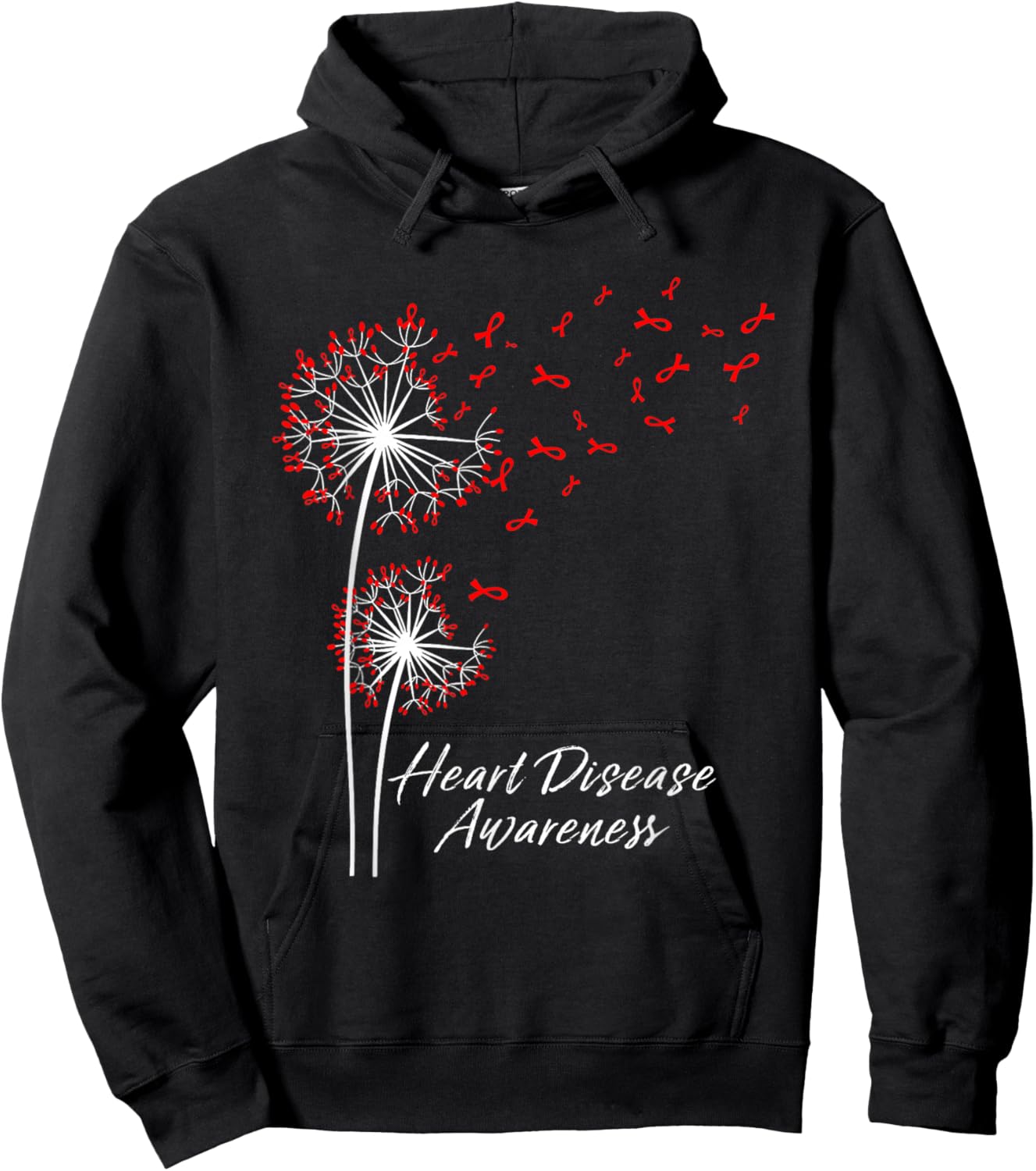 Dandelion Go Red Ribbon Heart Disease Awareness Month Women Hoodie - Hoodie | Black