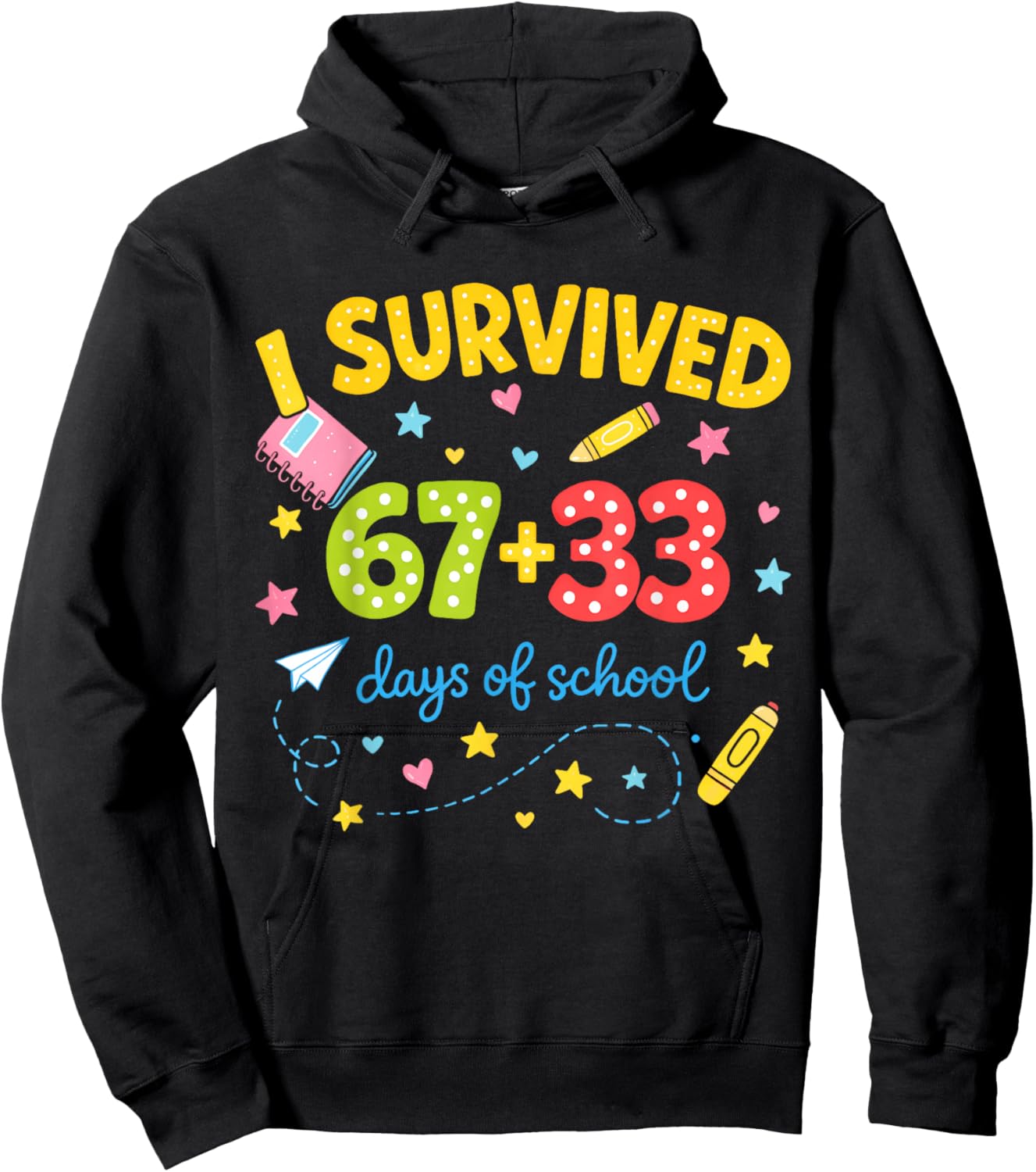 I Survived 67+33 Days of School 100 Days 6 7 Kids Boys Girls Hoodie - Hoodie | Black
