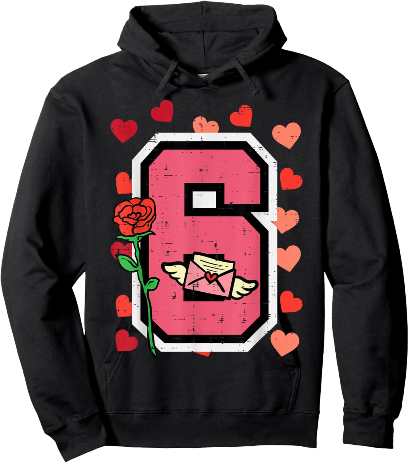 Number 6 Valentines Day 6 7 Matching Couple Kids Boys Youth Hoodie - Hoodie | Black