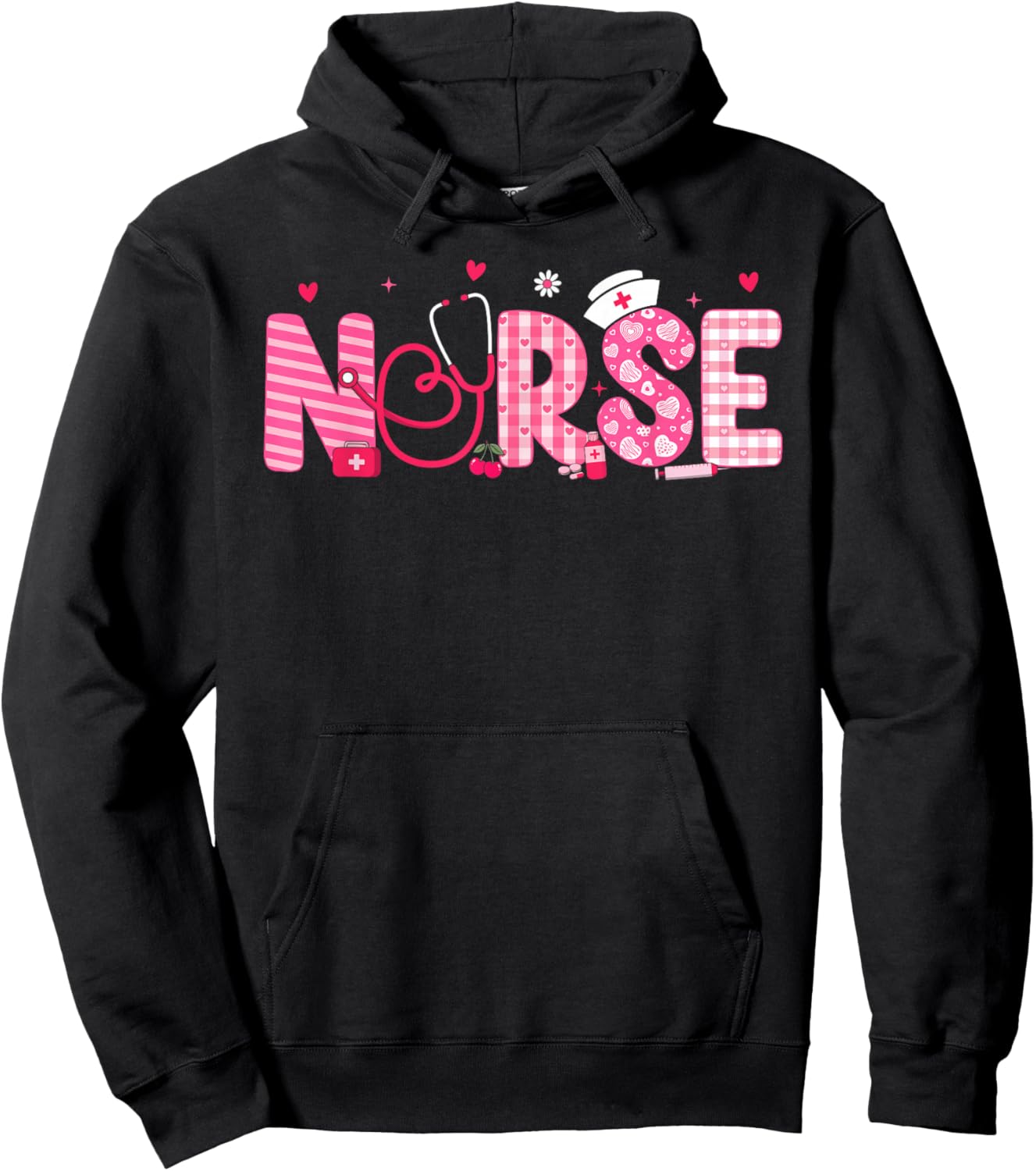 Nurse Valentines Day Scrub Top Nursing Women Girls Kids Hoodie - Hoodie | Black
