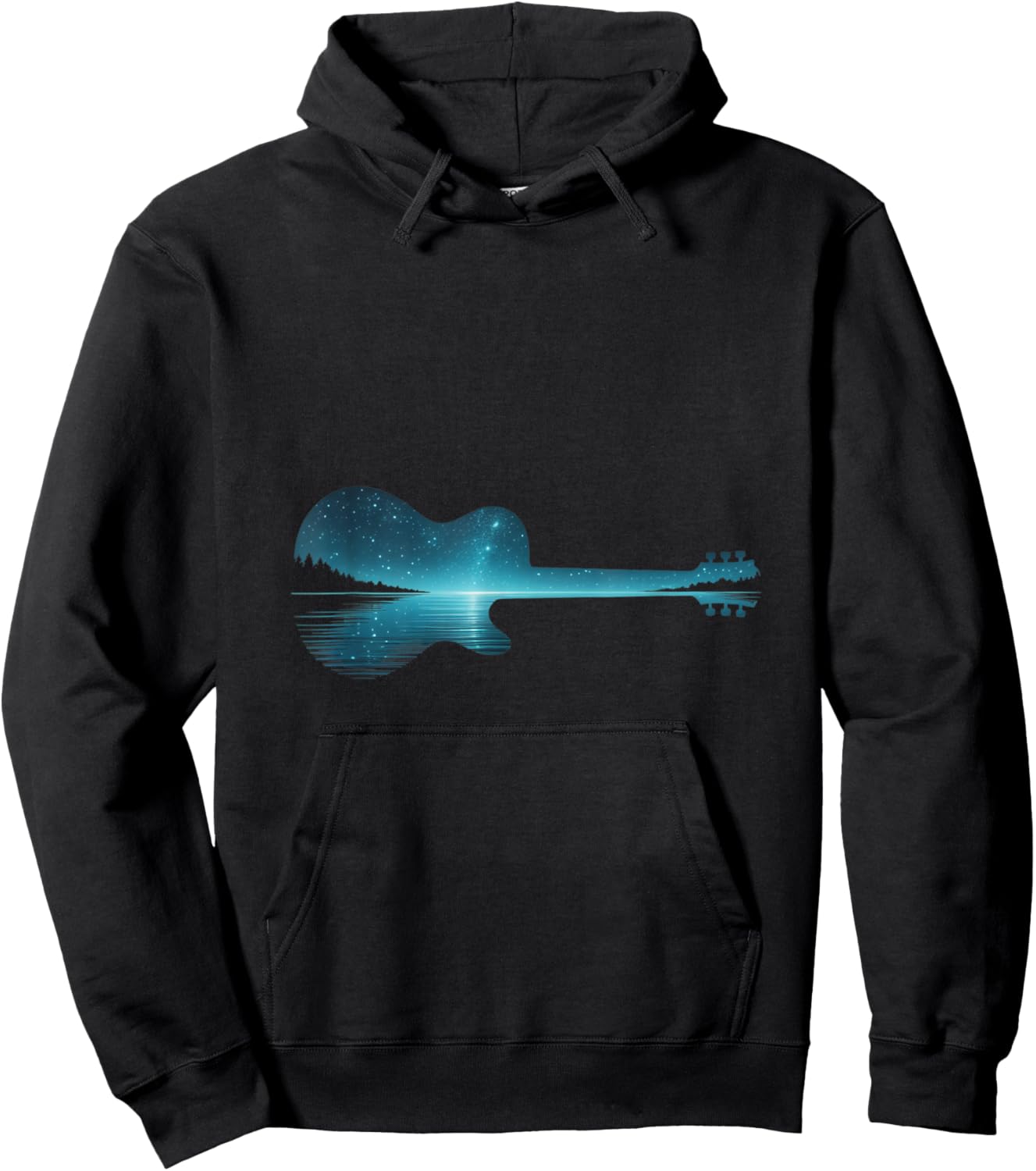 Guitar Lake Silhouette Minimal Aesthetic Musician Art Gifts Hoodie - Hoodie | Black