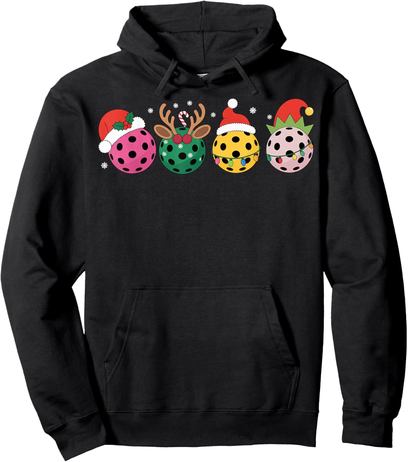 Christmas Pickleball Player Xmas Lights Reindeer ELF Women Hoodie - Hoodie | Black